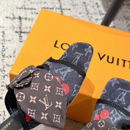 LV CHERRY HIGH HEELS 25S IN NAVY BLUE DENIM WITH BOW STYLE 2