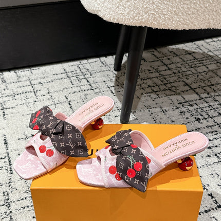 LV CHERRY HIGH HEELS 25S IN LIGHT PINK DENIM WITH BOW STYLE 4