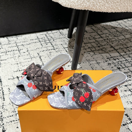 LV CHERRY HIGH HEELS 25S IN GREY DENIM WITH BOW STYLE 1