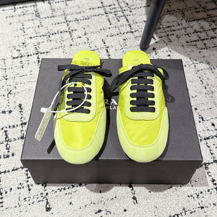 PRADA 25S DEXUN MULE IN LIME GREEN SUEDE LEATHER