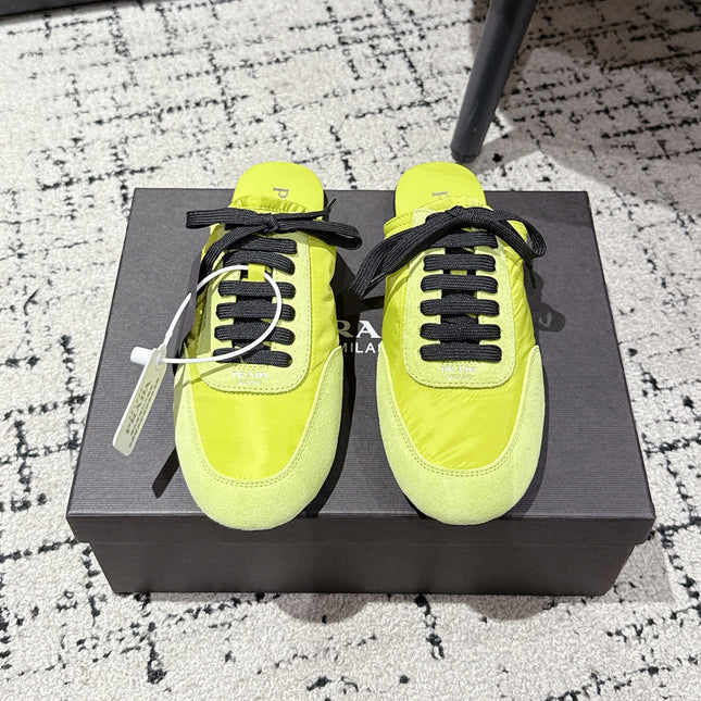 PRADA 25S DEXUN MULE IN LIME GREEN SUEDE LEATHER