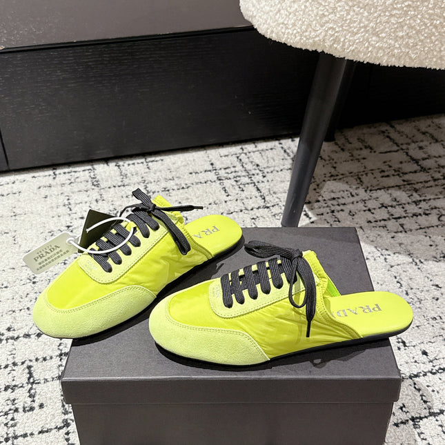 PRADA 25S DEXUN MULE IN LIME GREEN SUEDE LEATHER