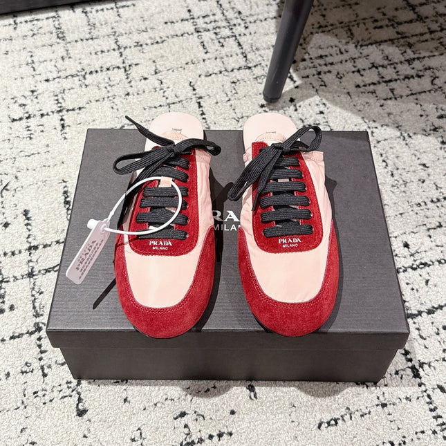 PRADA 25S DEXUN MULE IN RED SUEDE LEATHER