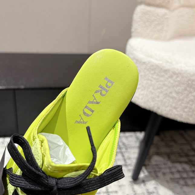 PRADA 25S DEXUN MULE IN LIME GREEN SUEDE LEATHER