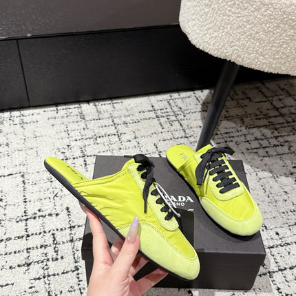 PRADA 25S DEXUN MULE IN LIME GREEN SUEDE LEATHER