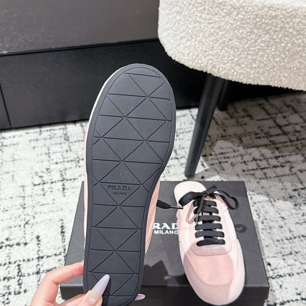 PRADA 25S DEXUN MULE IN LIGHT PINK SUEDE LEATHER