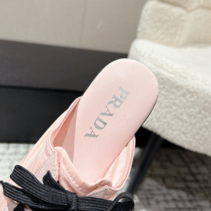 PRADA 25S DEXUN MULE IN LIGHT PINK SUEDE LEATHER