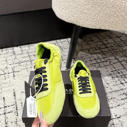 PRADA 25S COLLAPSE SNEAKERS IN LIME GREEN RE NYLON AND SUEDE