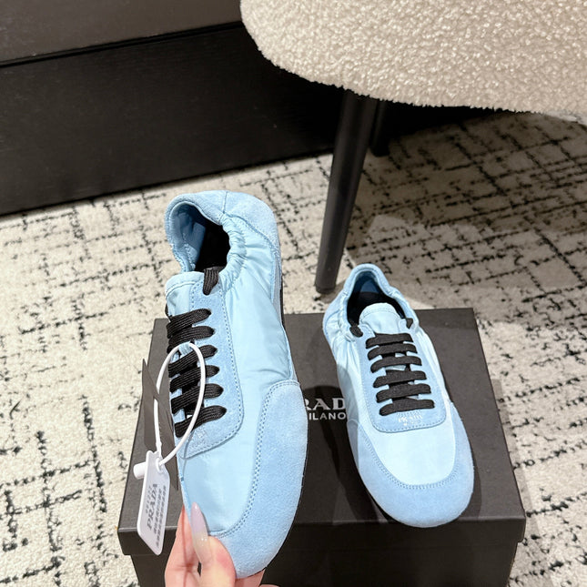PRADA 25S COLLAPSE SNEAKERS IN LIGHT BLUE RE NYLON AND SUEDE