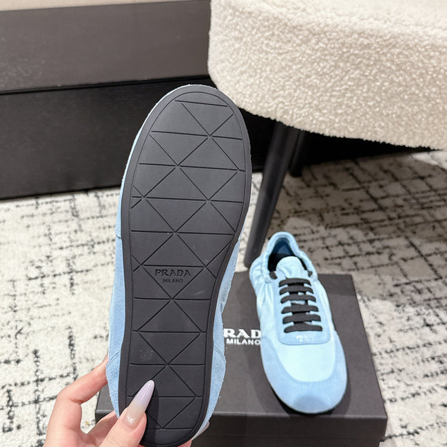 PRADA 25S COLLAPSE SNEAKERS IN LIGHT BLUE RE NYLON AND SUEDE