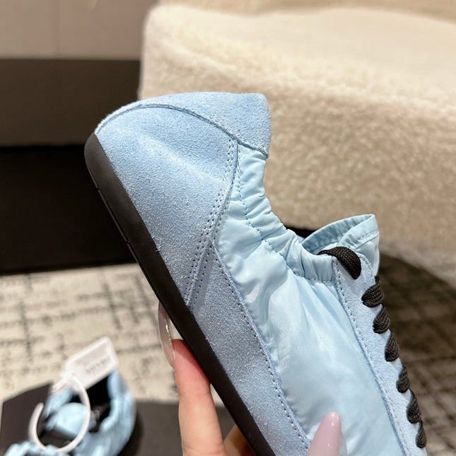 PRADA 25S COLLAPSE SNEAKERS IN LIGHT BLUE RE NYLON AND SUEDE