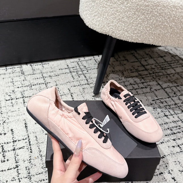 PRADA 25S COLLAPSE SNEAKERS IN LIGHT PINK RE NYLON AND SUEDE