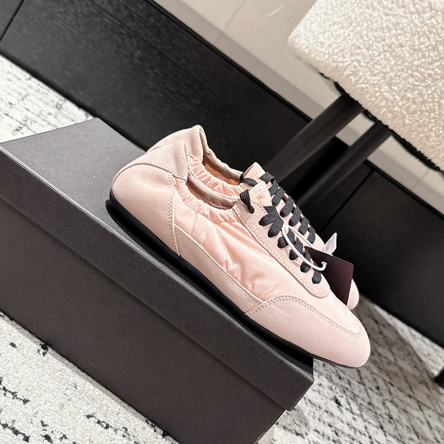PRADA 25S COLLAPSE SNEAKERS IN LIGHT PINK RE NYLON AND SUEDE