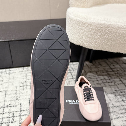 PRADA 25S COLLAPSE SNEAKERS IN LIGHT PINK RE NYLON AND SUEDE