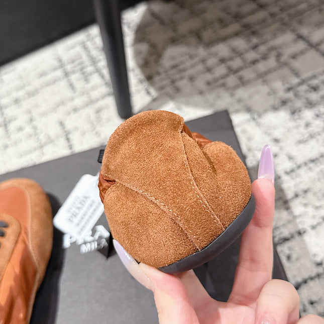 PRADA 25S COLLAPSE SNEAKERS IN BURNT ORANGE RE NYLON AND SUEDE