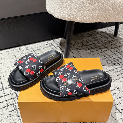 LV MIAMI-STYLE SANDALS 25S IN BLACK FABRIC AND CALFSKIN