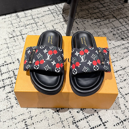 LV MIAMI-STYLE SANDALS 25S IN BLACK FABRIC AND CALFSKIN