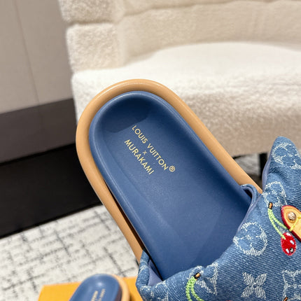 LV MIAMI-STYLE SANDALS 25S IN BLUE DENIM AND CALFSKIN