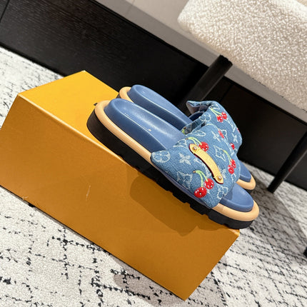 LV MIAMI-STYLE SANDALS 25S IN BLUE DENIM AND CALFSKIN