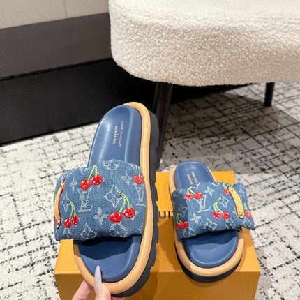 LV MIAMI-STYLE SANDALS 25S IN BLUE DENIM AND CALFSKIN