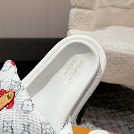 LV MIAMI-STYLE SANDALS 25S IN WHITE FABRIC AND CALFSKIN