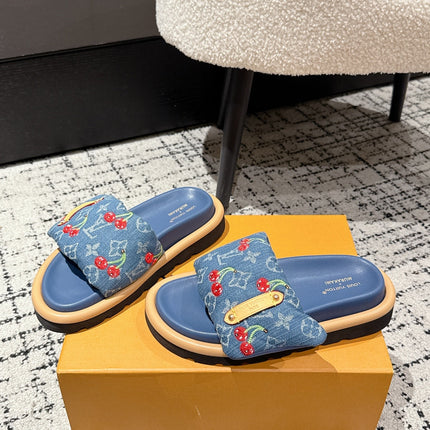 LV MIAMI-STYLE SANDALS 25S IN BLUE DENIM AND CALFSKIN