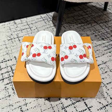LV MIAMI-STYLE SANDALS 25S IN WHITE FABRIC AND CALFSKIN