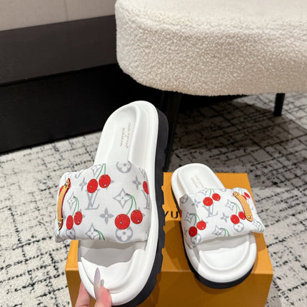 LV MIAMI-STYLE SANDALS 25S IN WHITE FABRIC AND CALFSKIN