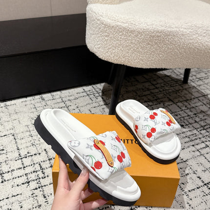 LV MIAMI-STYLE SANDALS 25S IN WHITE FABRIC AND CALFSKIN