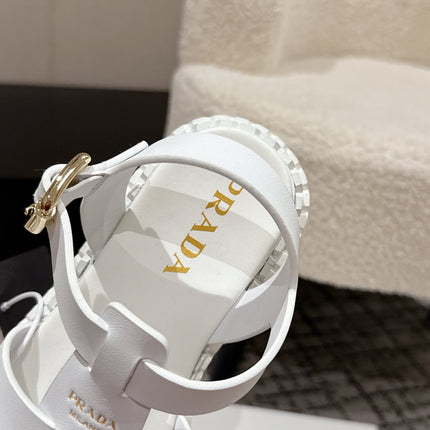 PRADA 25S FISHERMAN OPEN TOE SANDALS IN WHITE CALFSKIN