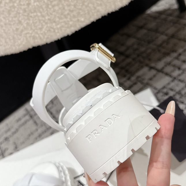 PRADA 25S FISHERMAN OPEN TOE SANDALS IN WHITE CALFSKIN