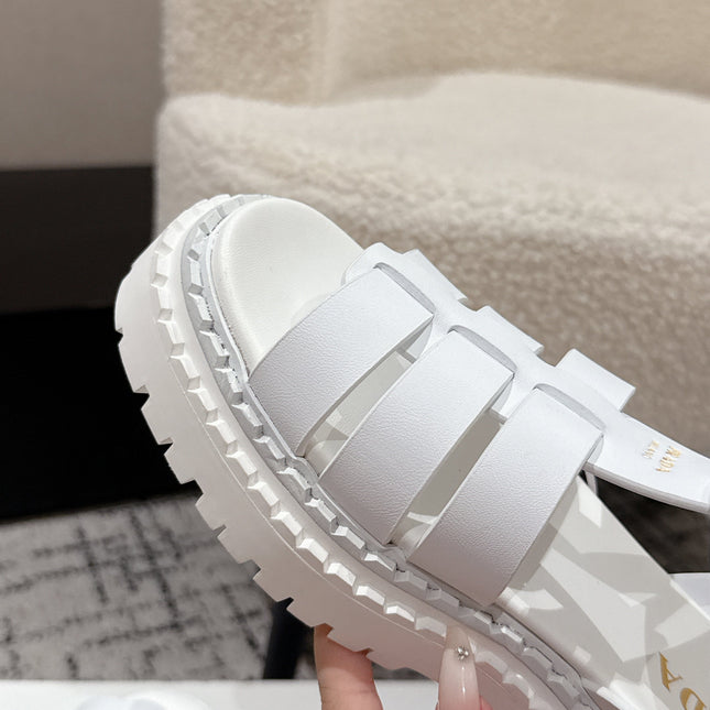 PRADA 25S HIGH TOP OPEN TOE FISHERMAN SANDALS IN WHITE CALFSKIN