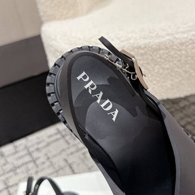 PRADA 25S CRISSCROSS SANDALS IN BLACK CALFSKIN LOGO