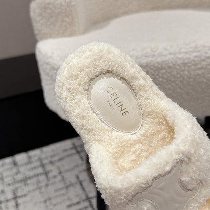 CELINE 25S SLIDES TRIOMPHE IN IVORY SPONGE FABRIC