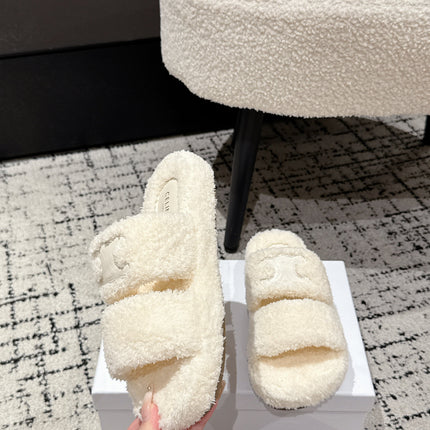 CELINE 25S SLIDES TRIOMPHE IN IVORY SPONGE FABRIC