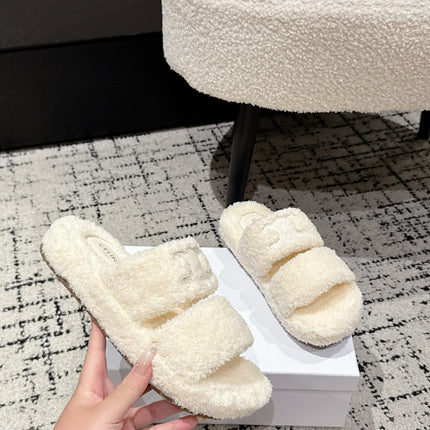 CELINE 25S SLIDES TRIOMPHE IN IVORY SPONGE FABRIC