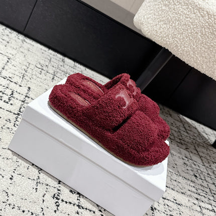 CELINE 25S SLIDES TRIOMPHE IN WINE RED SPONGE FABRIC