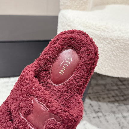CELINE 25S SLIDES TRIOMPHE IN WINE RED SPONGE FABRIC