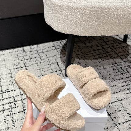 CELINE 25S SLIDES TRIOMPHE IN BIEGE SPONGE FABRIC