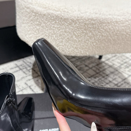 YSL 25S HEELED ANKLE BOOTS 70 MM IN BLACK LAMBSKIN