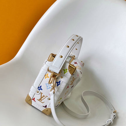 LV 25S SIDE TRUNK MM BAG 23 IN WHITE CALFSKIN GOLD HARDWARE