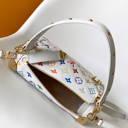 LV 25S SIDE TRUNK MM BAG 23 IN WHITE CALFSKIN GOLD HARDWARE