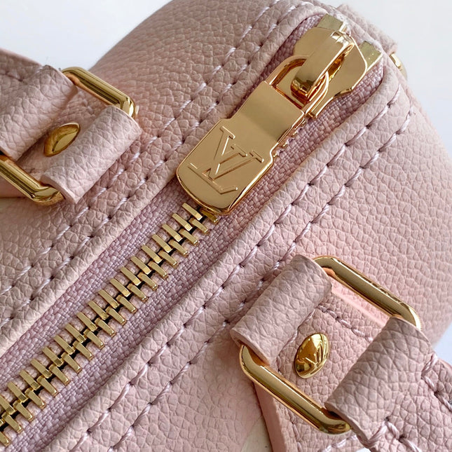 LV 25S NANO SPEEDY BAG 16 IN ROSE AND QUARTZ EMBOSSED GRAINED CALFSKIN