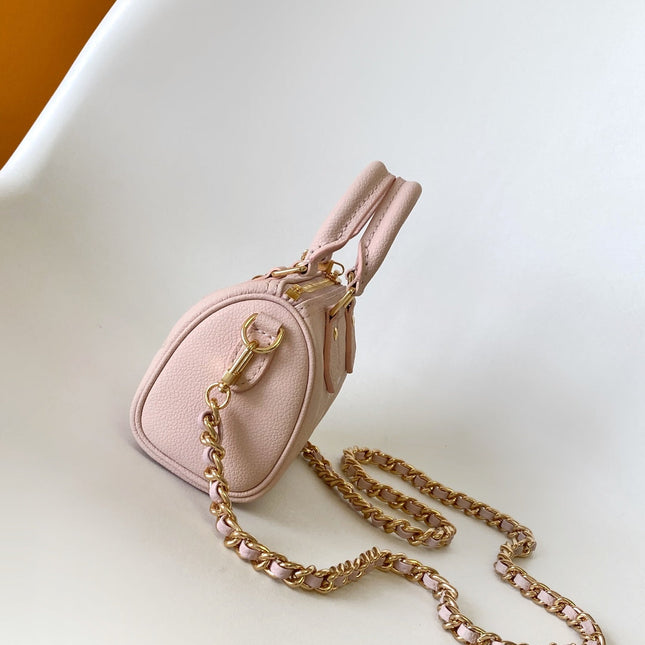 LV 25S NANO SPEEDY BAG 16 IN ROSE AND QUARTZ EMBOSSED GRAINED CALFSKIN