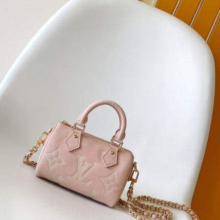 LV 25S NANO SPEEDY BAG 16 IN ROSE AND QUARTZ EMBOSSED GRAINED CALFSKIN
