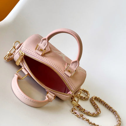 LV 25S NANO SPEEDY BAG 16 IN ROSE AND QUARTZ EMBOSSED GRAINED CALFSKIN