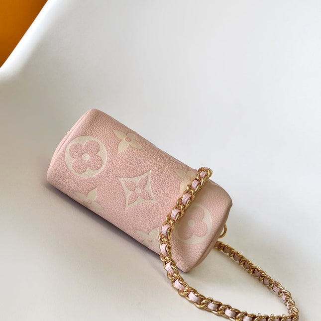 LV 25S NANO SPEEDY BAG 16 IN ROSE AND QUARTZ EMBOSSED GRAINED CALFSKIN