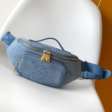 LV 25S RUSH BUMBAG 30 IN BLUE CANVAS DAMIER DENIM