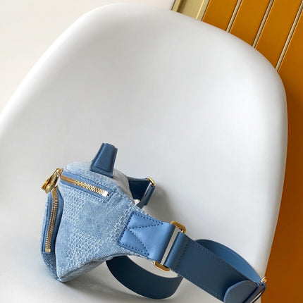 LV 25S RUSH BUMBAG 30 IN BLUE CANVAS DAMIER DENIM