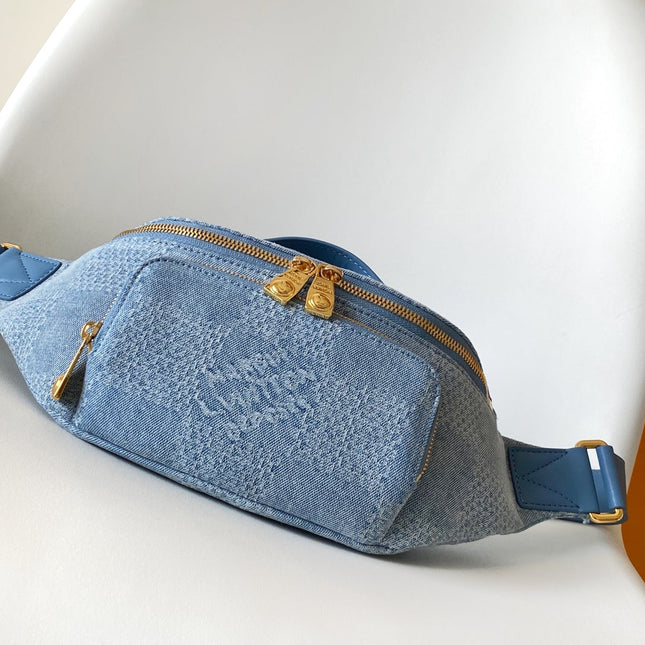 LV 25S RUSH BUMBAG 30 IN BLUE CANVAS DAMIER DENIM